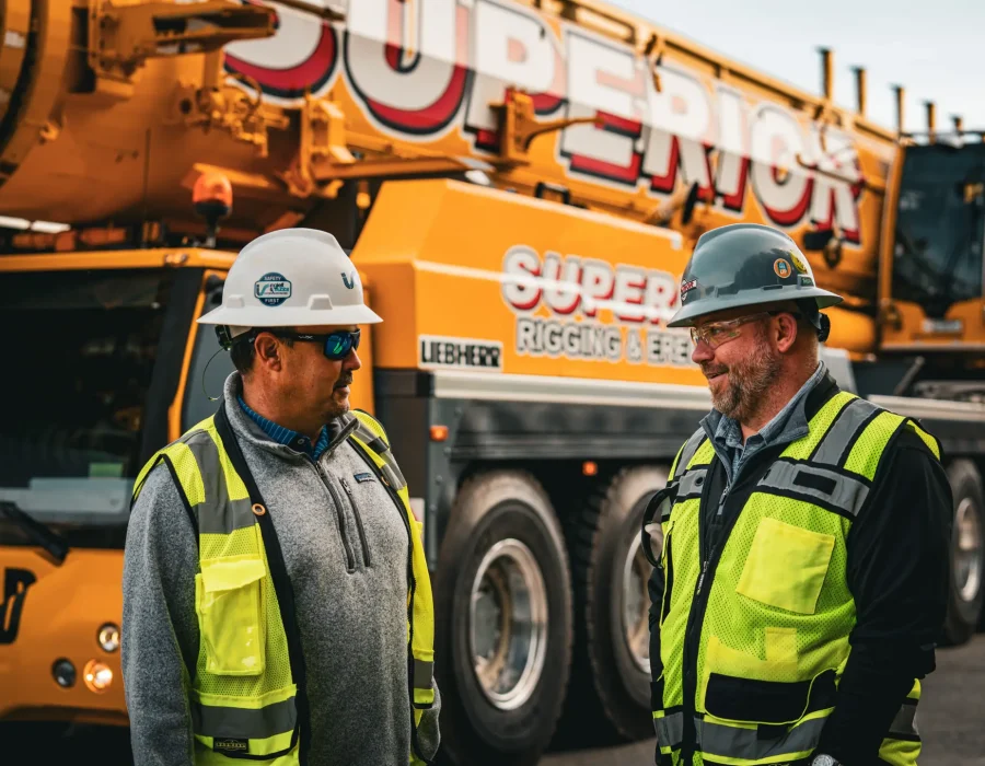 Andrew Godfrey, Superior, and Jason Huchinson, Inglett & Stubbs, on a jobsite.